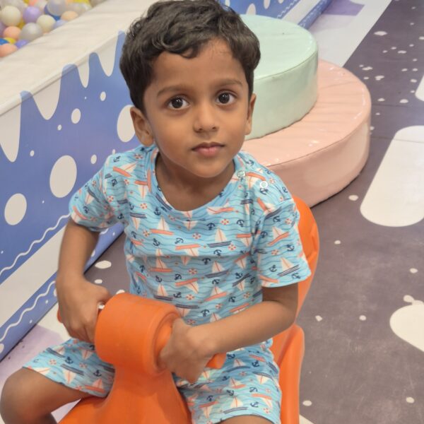 Sky blue boat print Kids' Co-ord Set (with snap button)