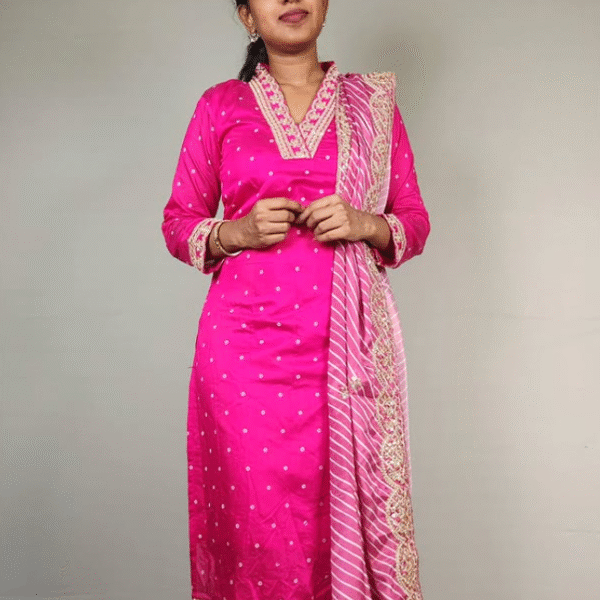Pink Roman Silk Suit with Printed Dupatta