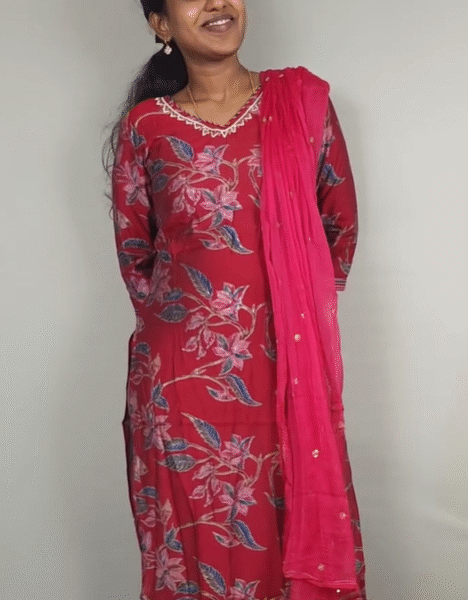 Floral Brasso Muslin Silk Kurta Set with Sequin Dupatta