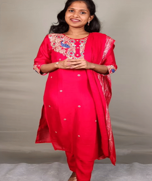 Red Raw Silk Kurta Set with Banarasi Dupatta