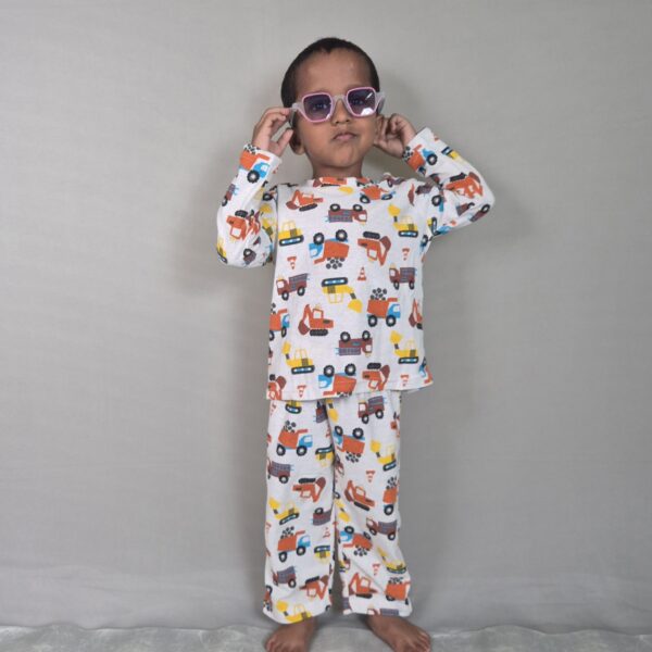 White Truck Full Sleeve Pant Set (with snap button)