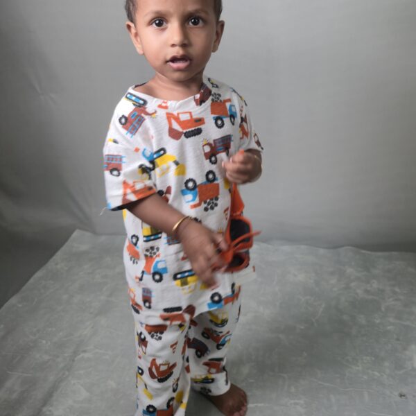 White Truck Half Sleeve Pant Set (with snap button)