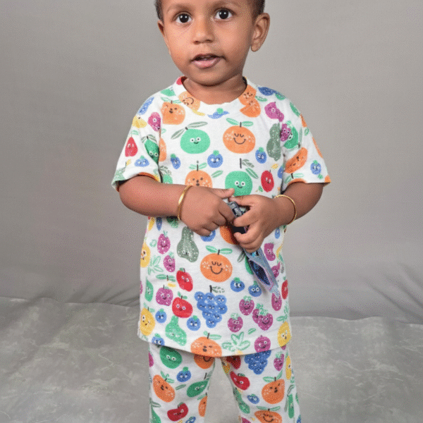 Colorful Fruit Print Half Sleeve Pant Set (with snap button)