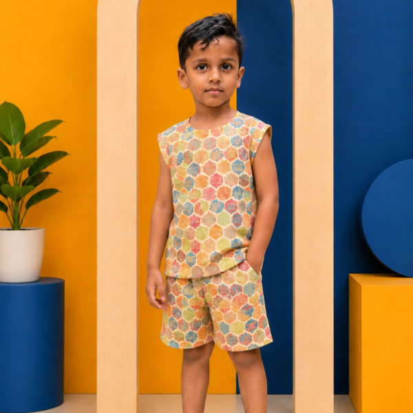 Honeycomb Sleevless Co-ord Set (with snap button)
