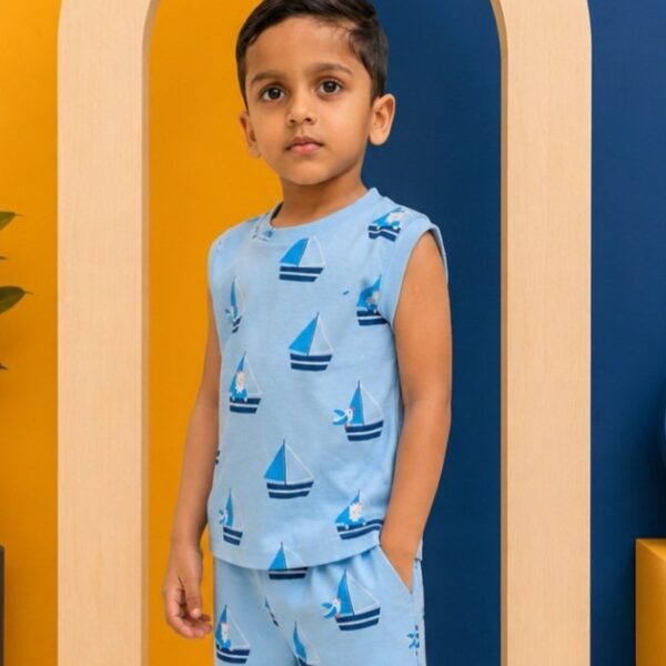 Little Sailor Sleeveless Co-ord Set (with snap button)